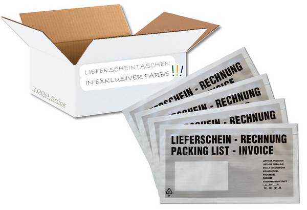 1000 Lieferscheintaschen selbstklebend Premium | Dokumententaschen DIN lang aus PP transparent