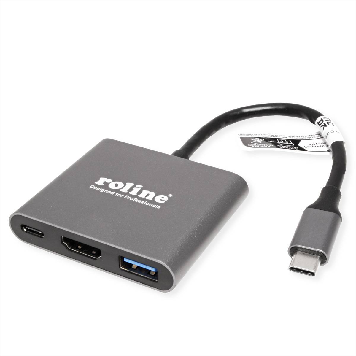 ROLINE Display Adapter USB Typ C - HDMI, USB 3.2 Gen 1 Typ A, Typ C PD-0