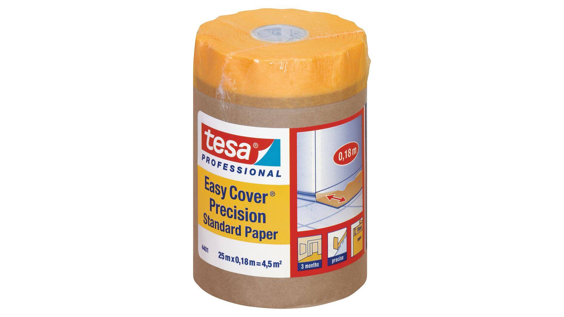 tesa Professional 4401, Easy Cover Präzision Malerband + Abdeckpapier, 180mm x 25m-0