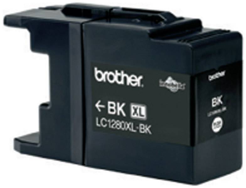 Schwarze Druckerpatrone 'Brother LC1280XL-BK', geeignet für Brother-Drucker. Geeignet für XL-Druckaufträge. Modellnummer sichtbar.