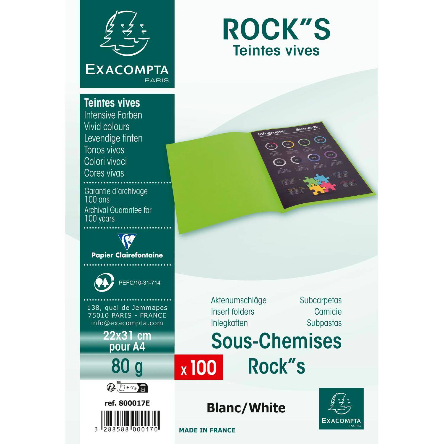 Exacompta Packung mit 100 Aktendeckeln ROCK''S 80, 22x31cm - Weiß - 800017E-4