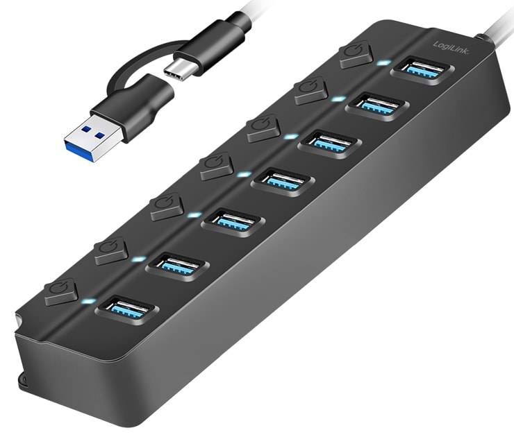 LogiLink USB 3.2 Gen1 hub 7 port on/off switch black-1