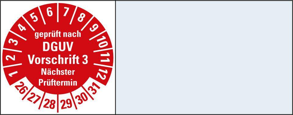 Kabelprüfplakette DGUV Vorschr. 3 NP 26-31,rot,Folie,selbstkl.,20x50mm,64/Heft-0