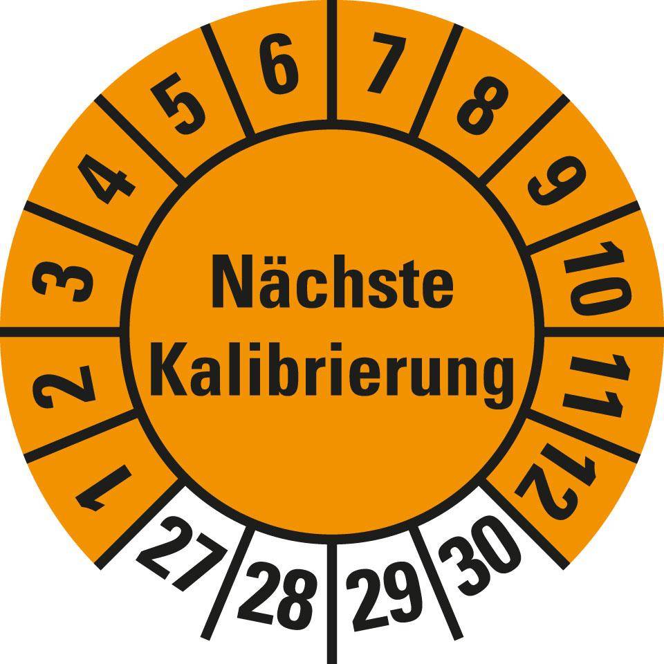 Prüfplakette Nächste Kalibrierung,27-30,orange,Folie,selbstkl.,Ø 15mm,10/Bogen-0