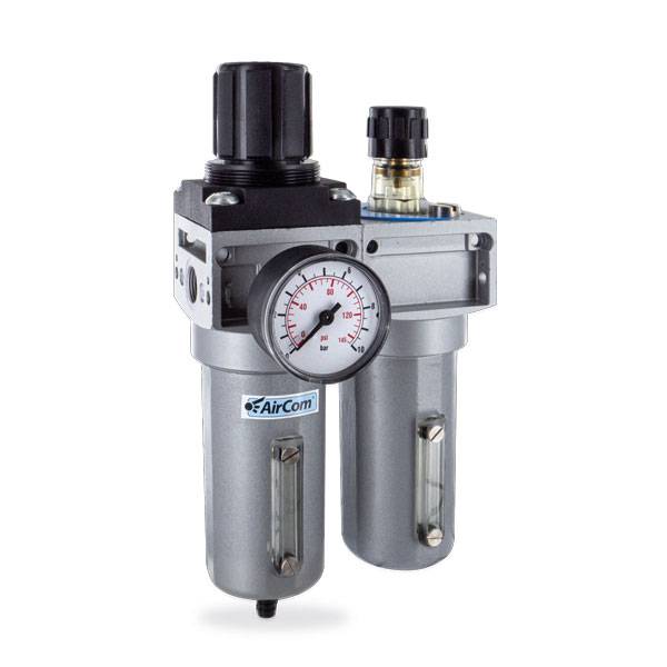 AirCom CD2-04 Druckluft-Wartungseinheit Serie "D" 2-teilig, Halbautomat, mit Manometer