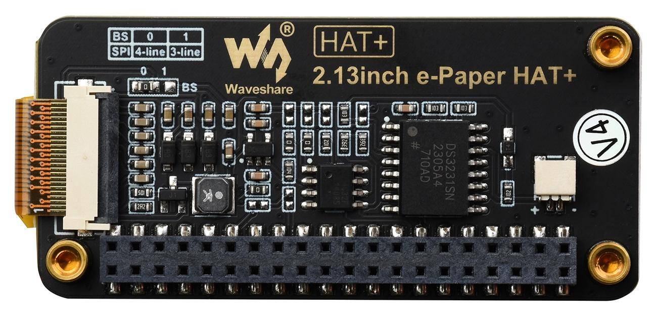 Waveshare 2.13 Zoll E-Paper HAT+, 250x122, SPI, RTC, Immersion Gold, 3,3V-4