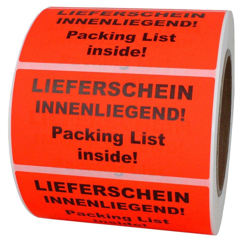 Paketaufkleber LIEFERSCHEIN INNENLIEGEND!, Papier, 100 x 50 mm, leuchtrot, 1.000 St./ Rolle-0