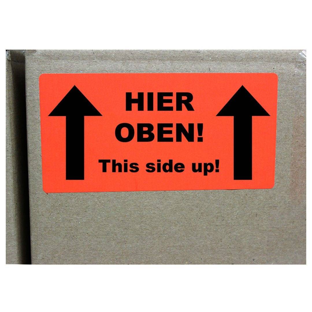 Paketaufkleber HIER OBEN! THIS SIDE UP!, Papier, 100 x 50 mm, leuchtrot, 1.000 St./ Rolle-1