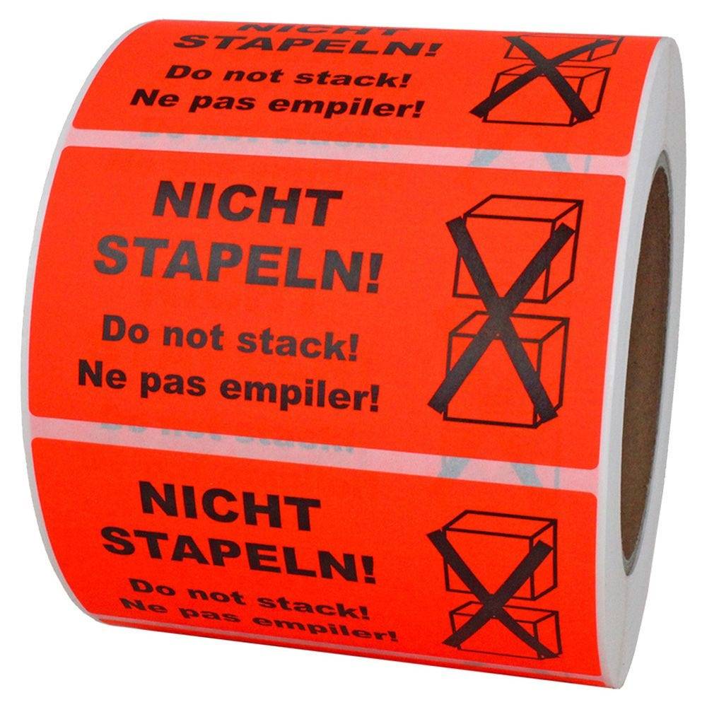 Paketaufkleber NICHT STAPELN!, Papier, 100 x 50 mm, leuchtrot, 1.000 St./ Rolle-0