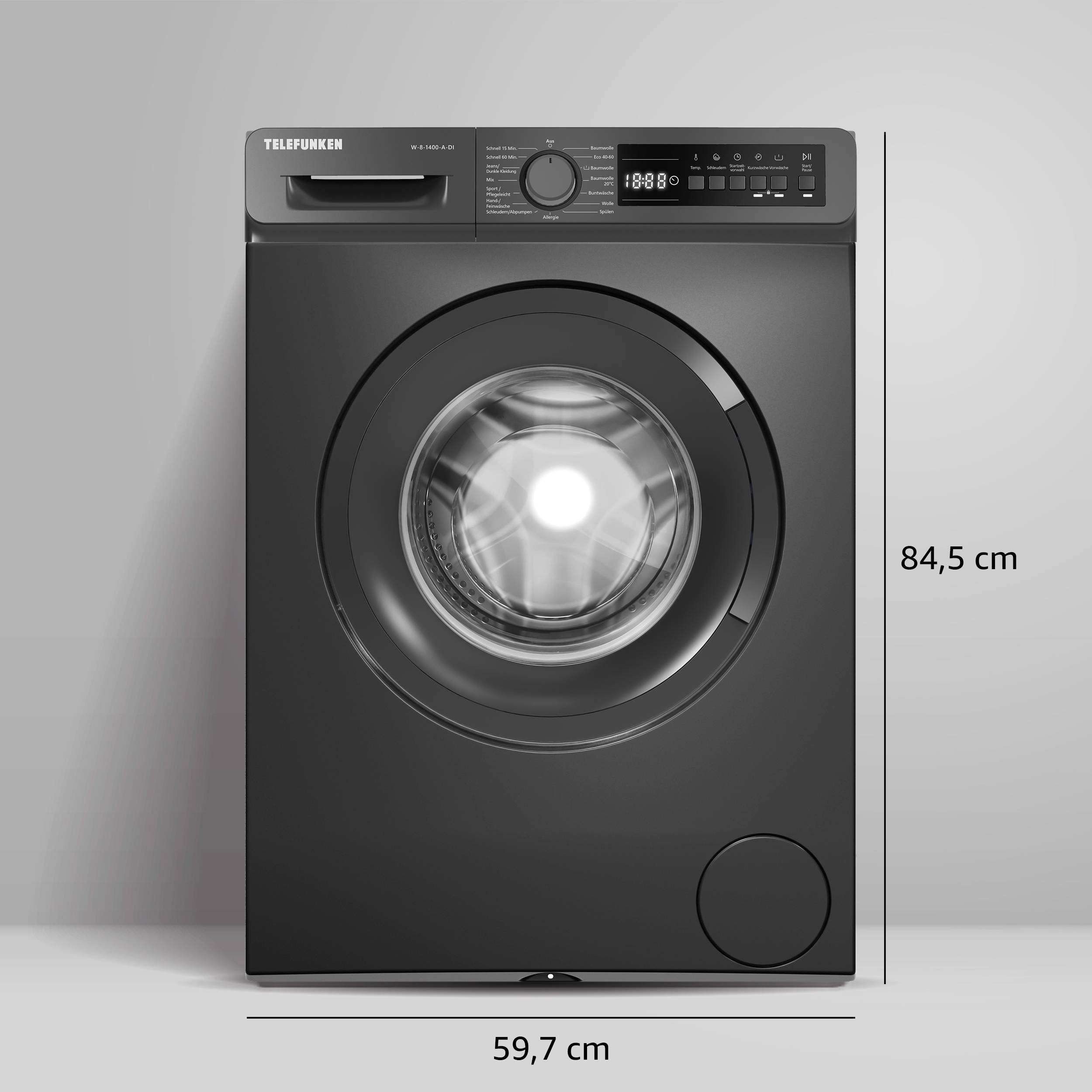Telefunken Waschmaschine 8kg | Frontlader 1400 U/Min. | Inverter Motor | AquaStop | Schontrommel | W-8-1400-A-DI inox-1
