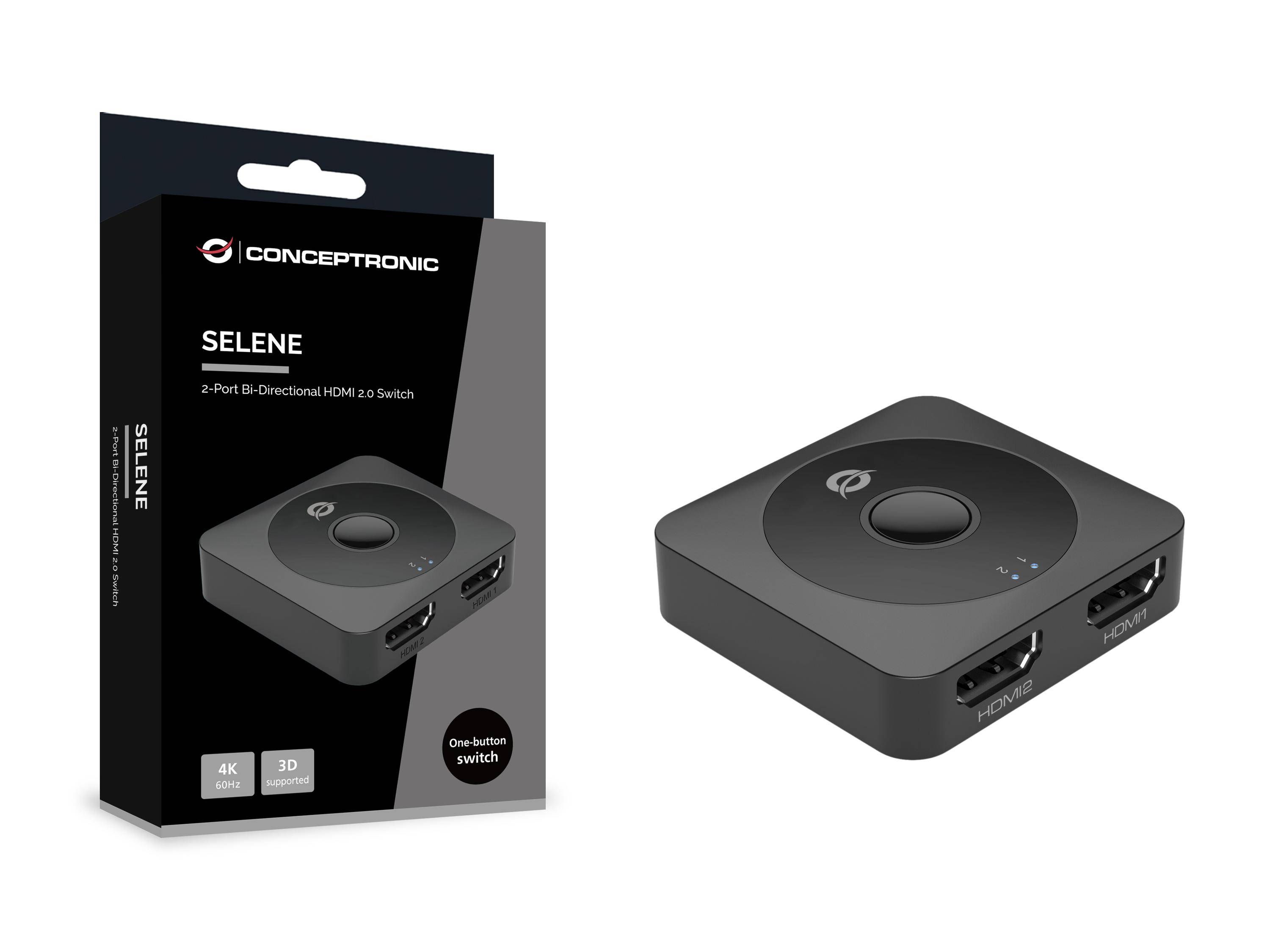 Conceptronic SELENE01B Bidirektionaler HDMI 2.0 Umschalter mit 2 Anschlüssen, 4K60Hz, HDMI,-2