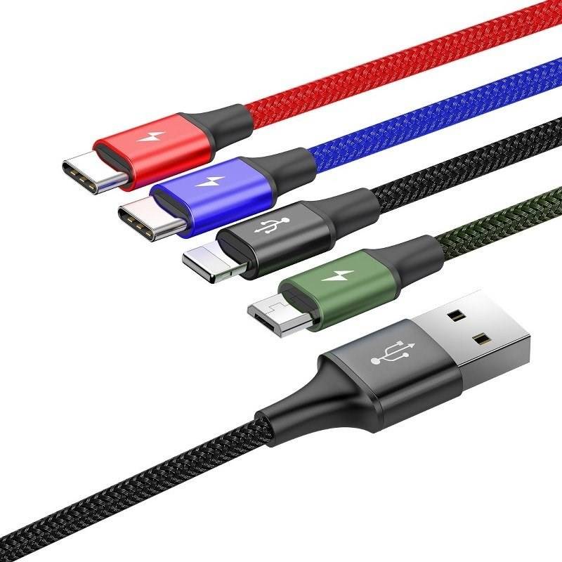 Baseus Rapid USB 2.0 Type A to 2xType C, 1 x Micro USB & 1 x Lightning Cable 4-in-1 M/M 1.2m (Black)-1