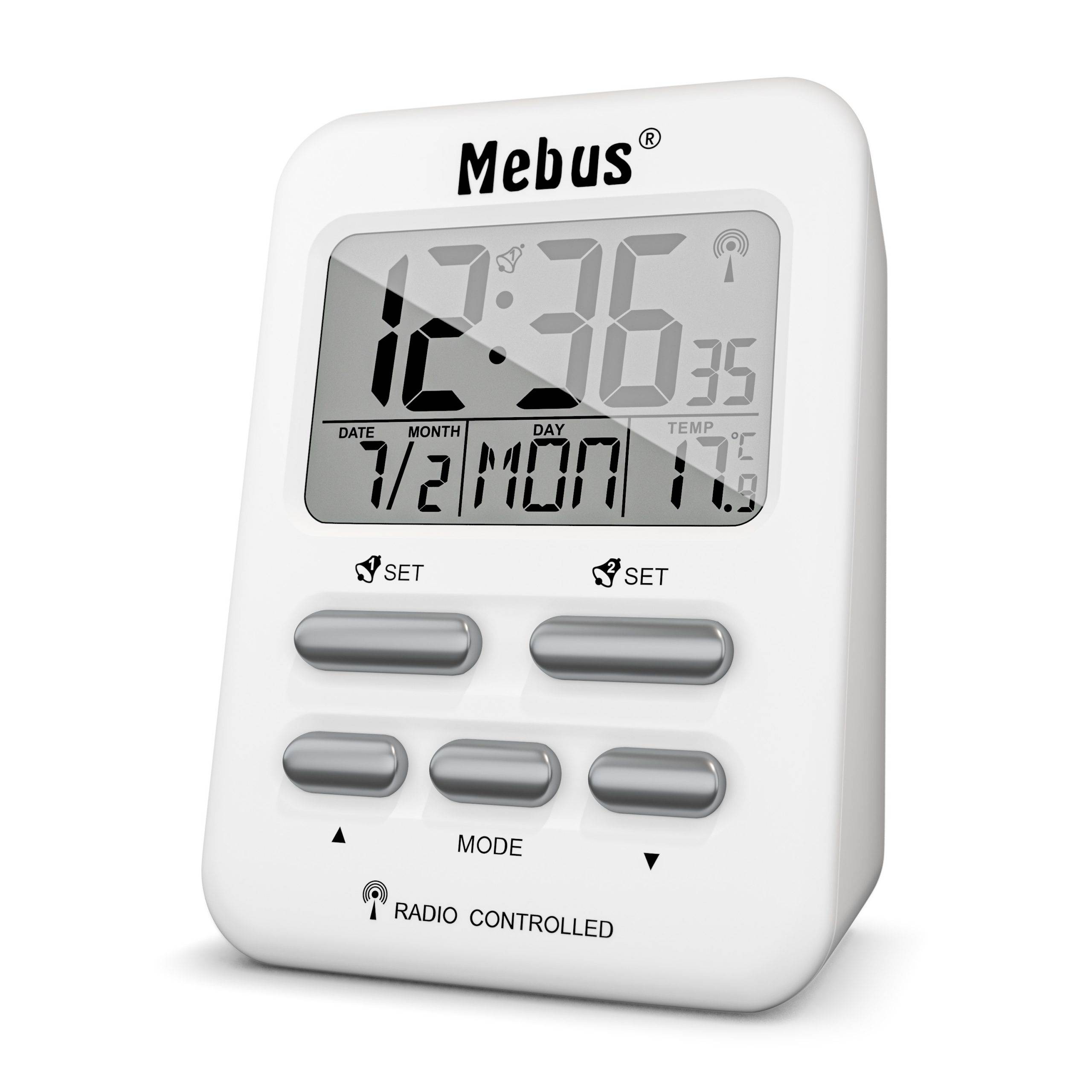 Mebus 25800, Digitaler Wecker, Rechteck, Weiß, 12/24 h, F, °C, Blau-2