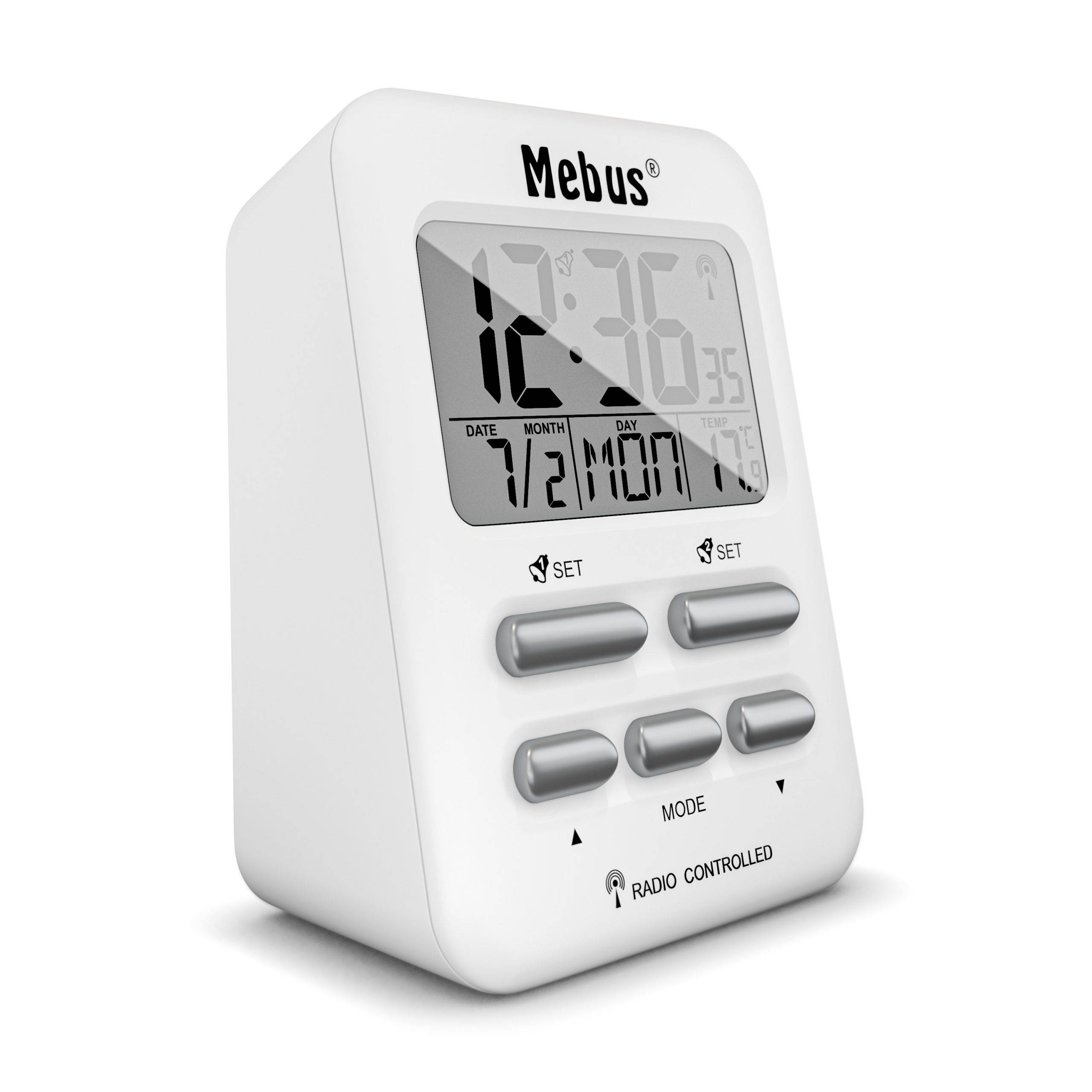 Mebus 25800, Digitaler Wecker, Rechteck, Weiß, 12/24 h, F, °C, Blau-3