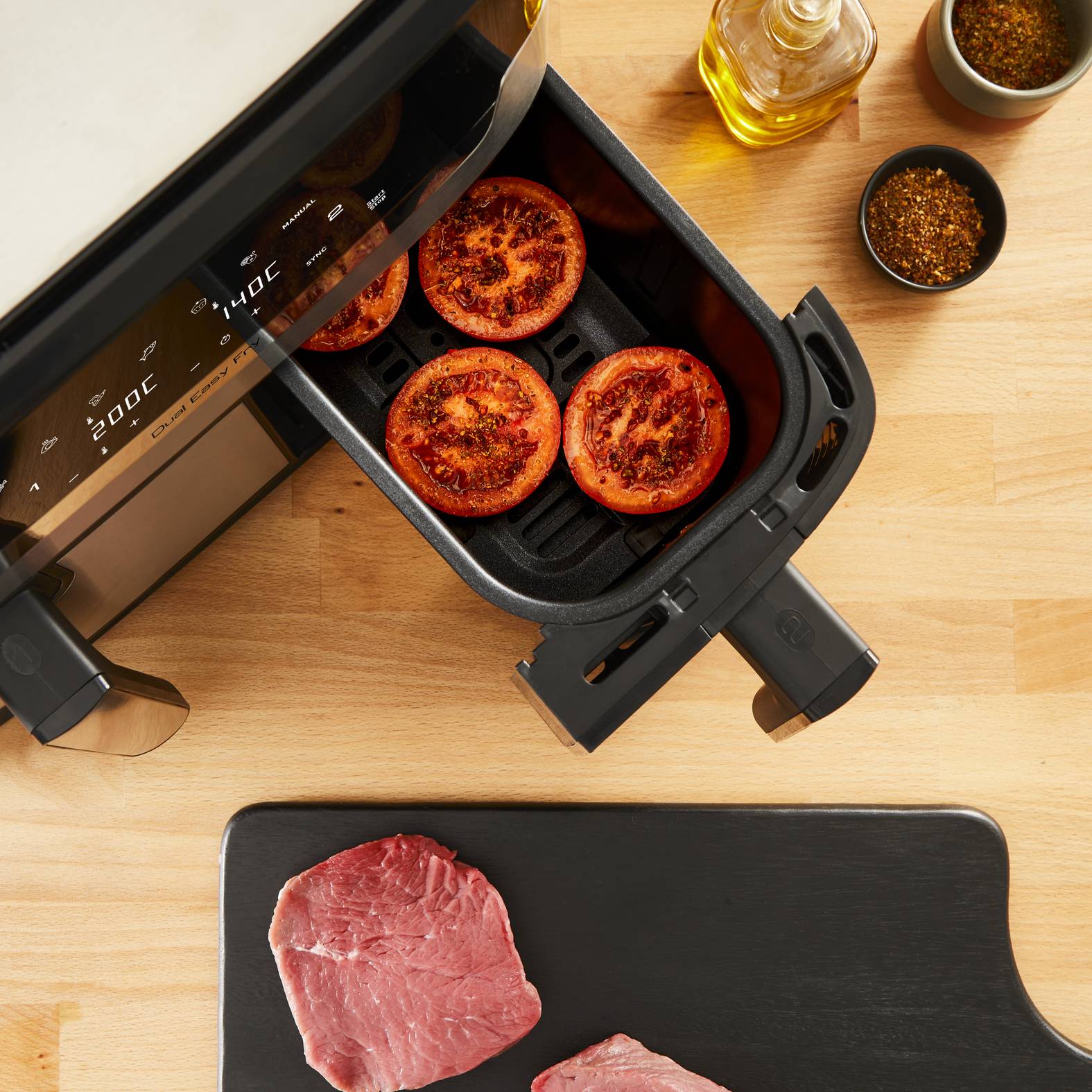 Tefal Dual Easy Fry & Grill EY905D, Heißluftfritteuse, 8,3 l, Doppel, Edelstahl, Berührung, Eigenständig-3