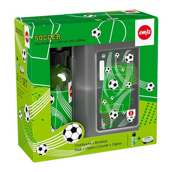 EMSA Kids Set Soccer, Brotdosenset, Kind, Schwarz, Transparent, Polypropylen (PP), Tritan, Abbildung, Rechteckig