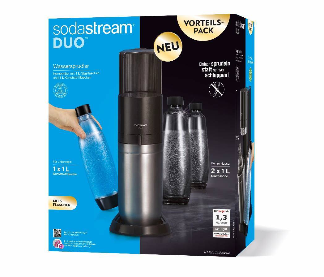 SodaStream DUO, Schwarz, Edelstahl, Glas, 1 l, 60 l, 155 mm, 280 mm-1