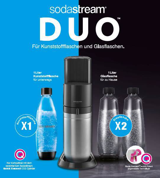 SodaStream DUO, Schwarz, Edelstahl, Glas, 1 l, 60 l, 155 mm, 280 mm-3