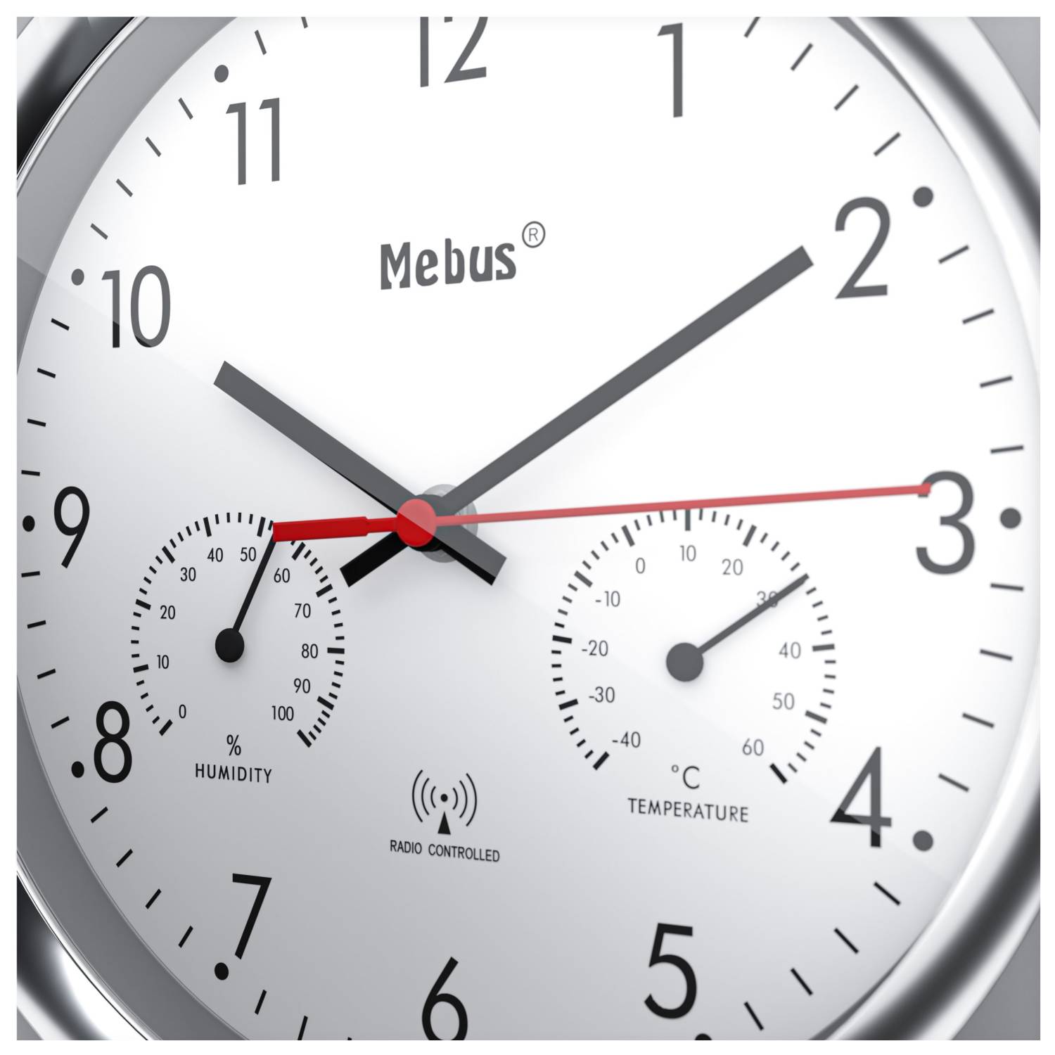 Mebus 19454, Wand, Digitale Uhr, Rund, Silber, Weiß, Kunststoff, Modern-1