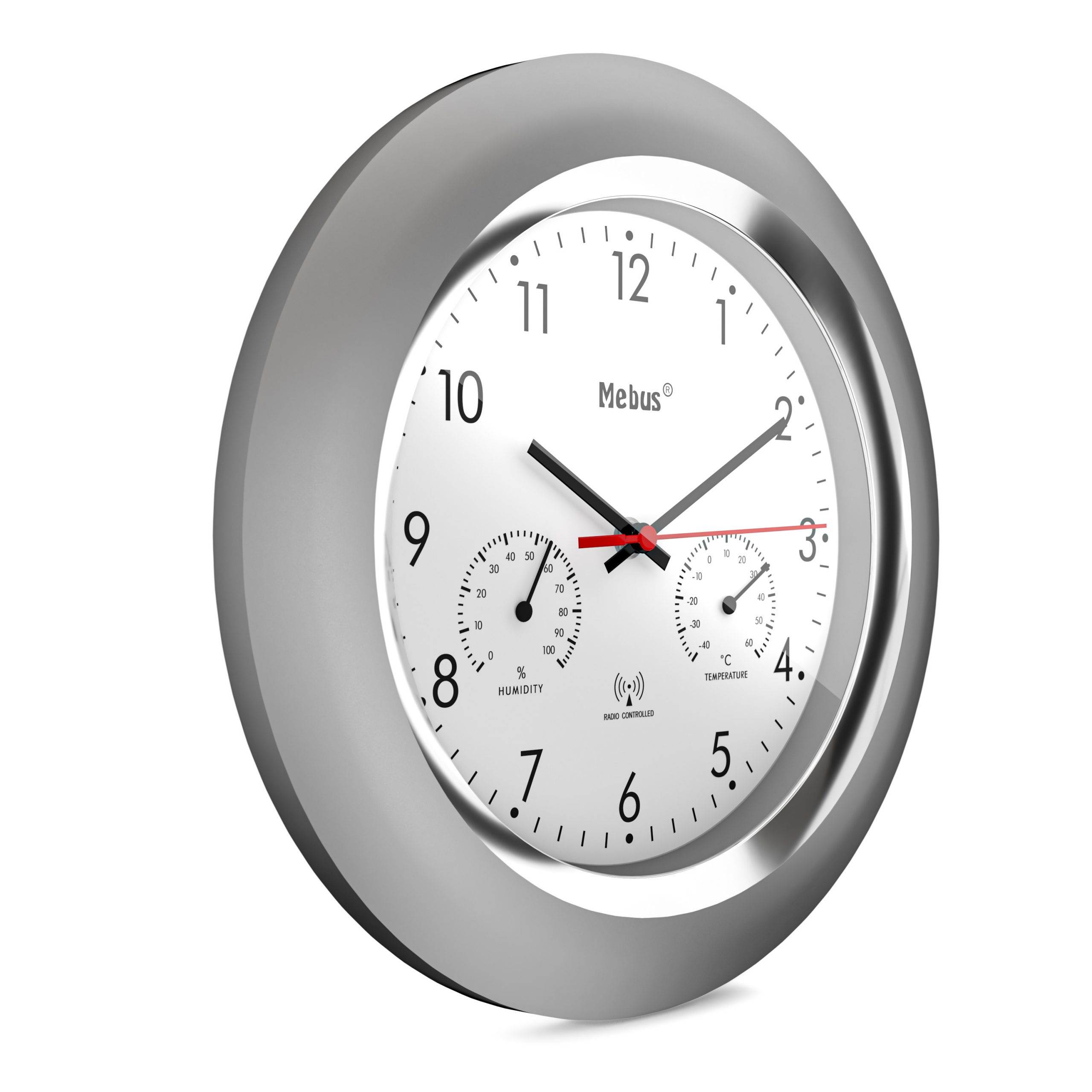Mebus 19454, Wand, Digitale Uhr, Rund, Silber, Weiß, Kunststoff, Modern-2