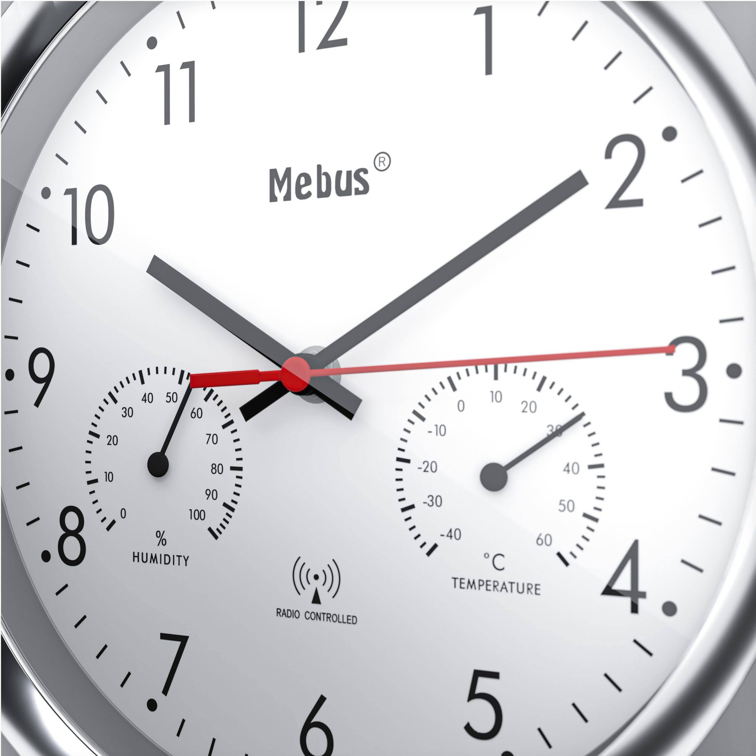 Mebus 19454, Wand, Digitale Uhr, Rund, Silber, Weiß, Kunststoff, Modern-4
