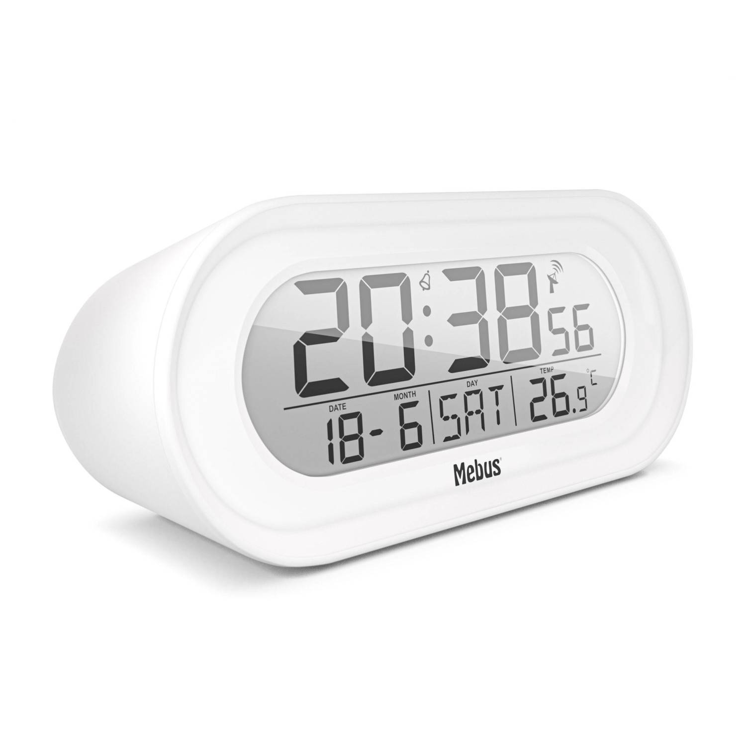Mebus 25808, Digitaler Wecker, Oval, Weiß, F, °C, Blau, Akku-1