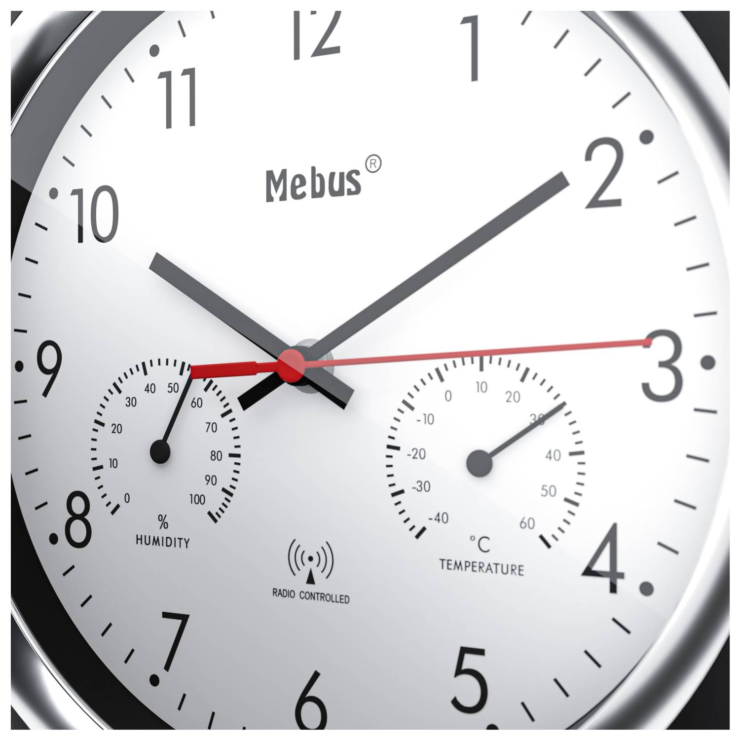 Mebus 19453, Wand, Digitale Uhr, Rund, Schwarz, Weiß, Kunststoff, Kunststoff-1