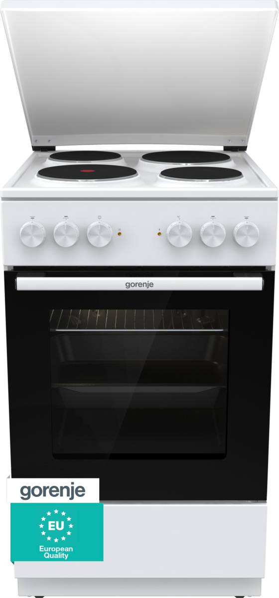 Gorenje GE5A23WH Elektroherd, Freistehender Herd, Weiß, Drehregler, Weiß, Metall, Versiegelte Platte-1