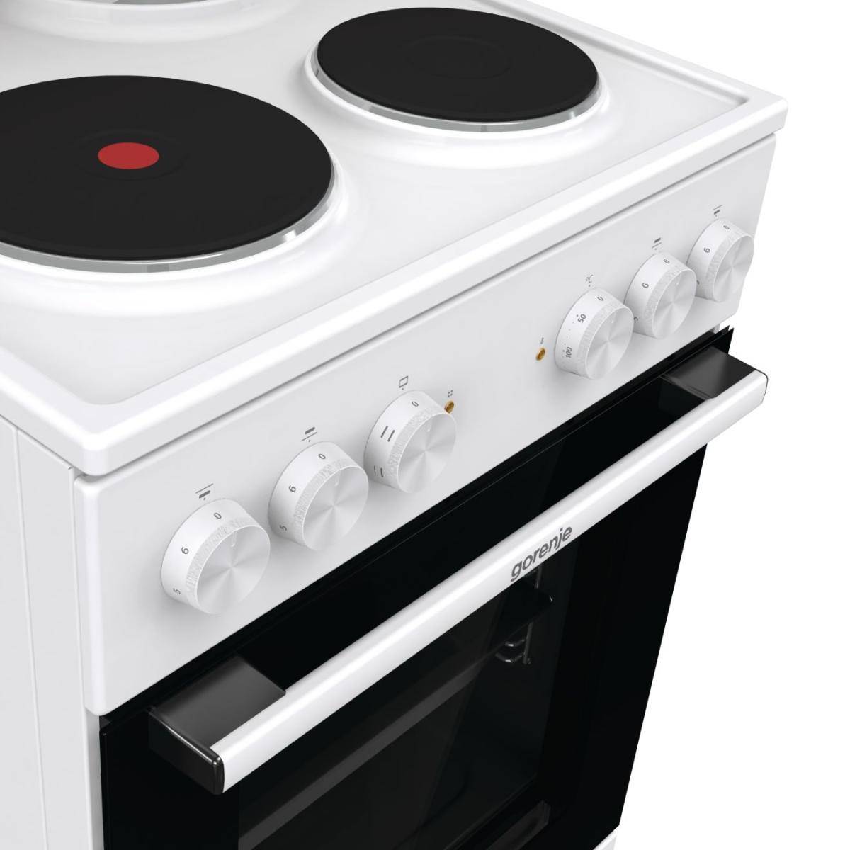 Gorenje GE5A23WH Elektroherd, Freistehender Herd, Weiß, Drehregler, Weiß, Metall, Versiegelte Platte-4