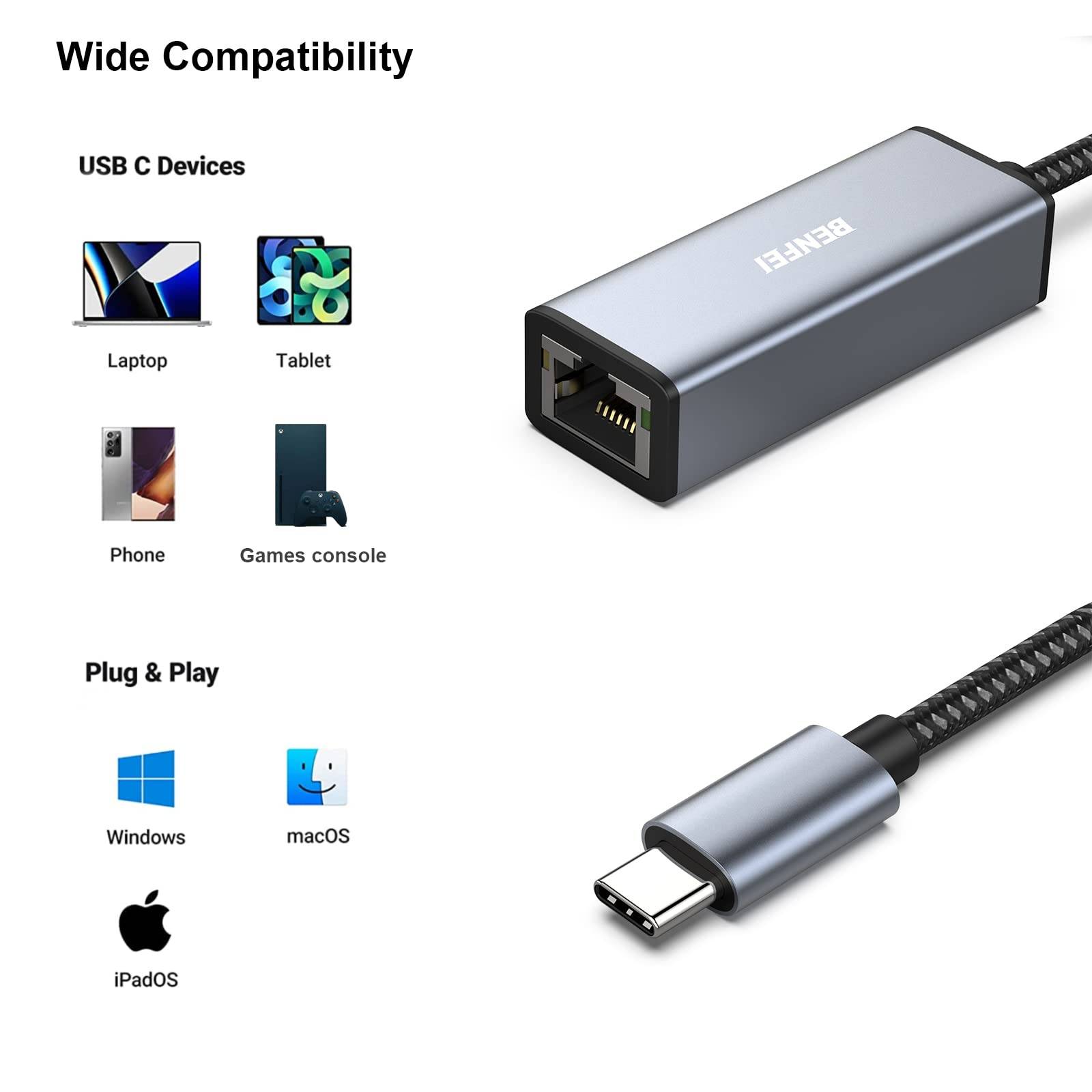 USB C auf Ethernet Adapter, BENFEI Thunderbolt 3 auf RJ45 LAN Netzwerk Adapter-4