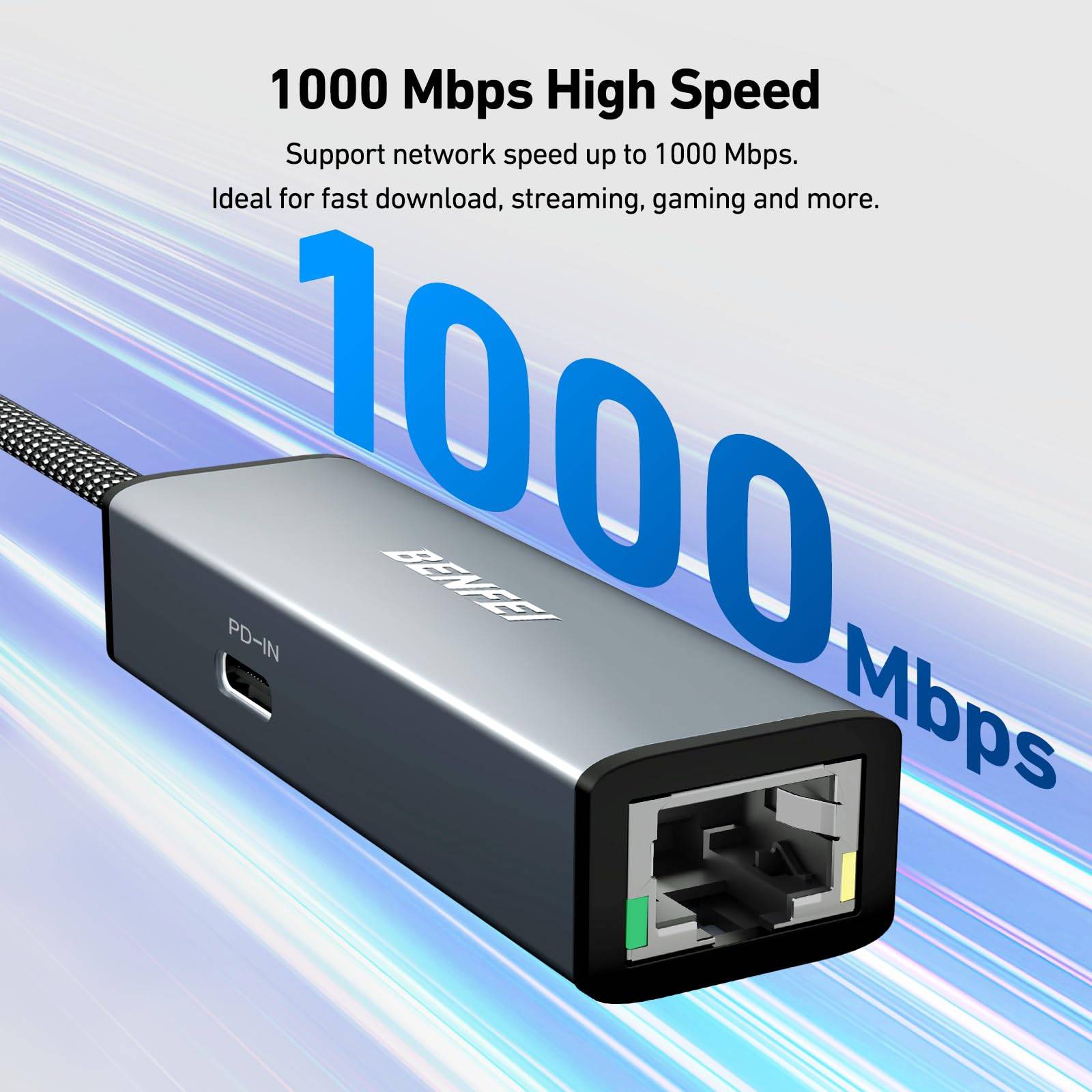 BENFEI USB C auf Ethernet Gigabit Adapter 100W PD, USB C (Thunderbolt 3/4) auf RJ45 LAN 1Gbps mit Stromversorgung-2
