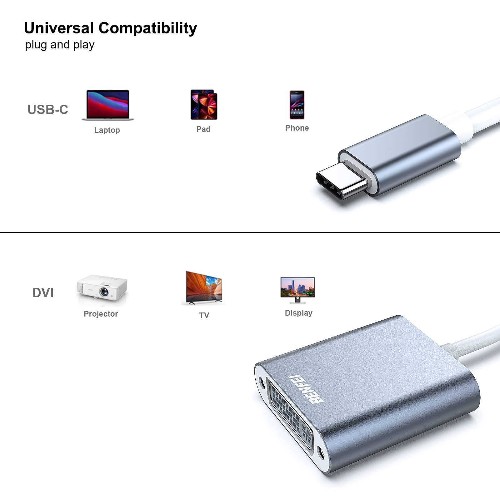 BENFEI USB C auf DVI Adapter, USB Typ C [Thunderbolt 3/4] zu DVI-D Adapter Stecker auf Buchse-3