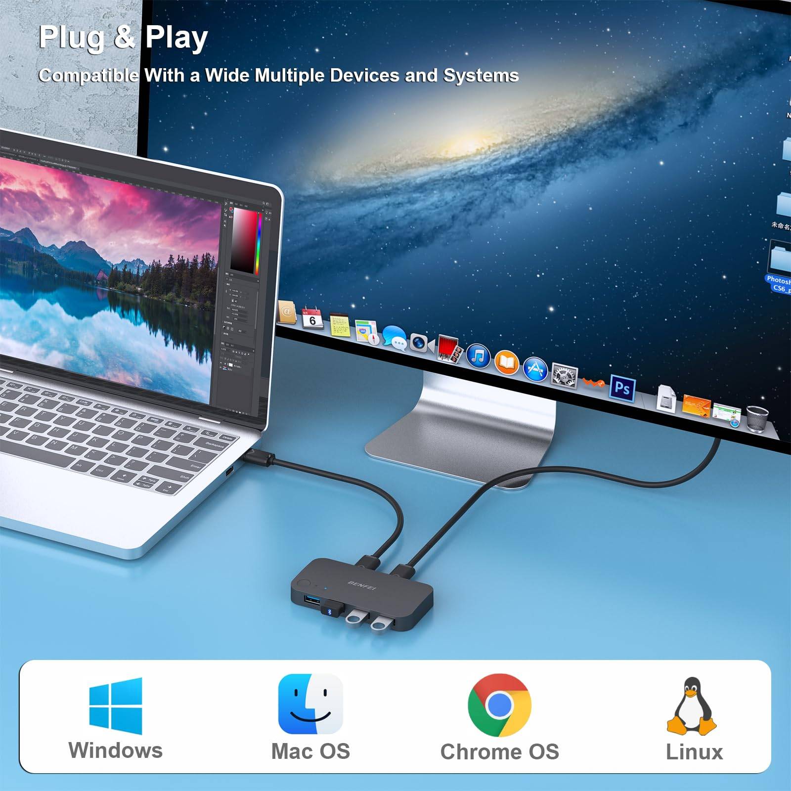 USB 3.0 KVM Switch für 2 Computer - Teilen Sie 4 USB-Geräte mit Leichtigkeit-3