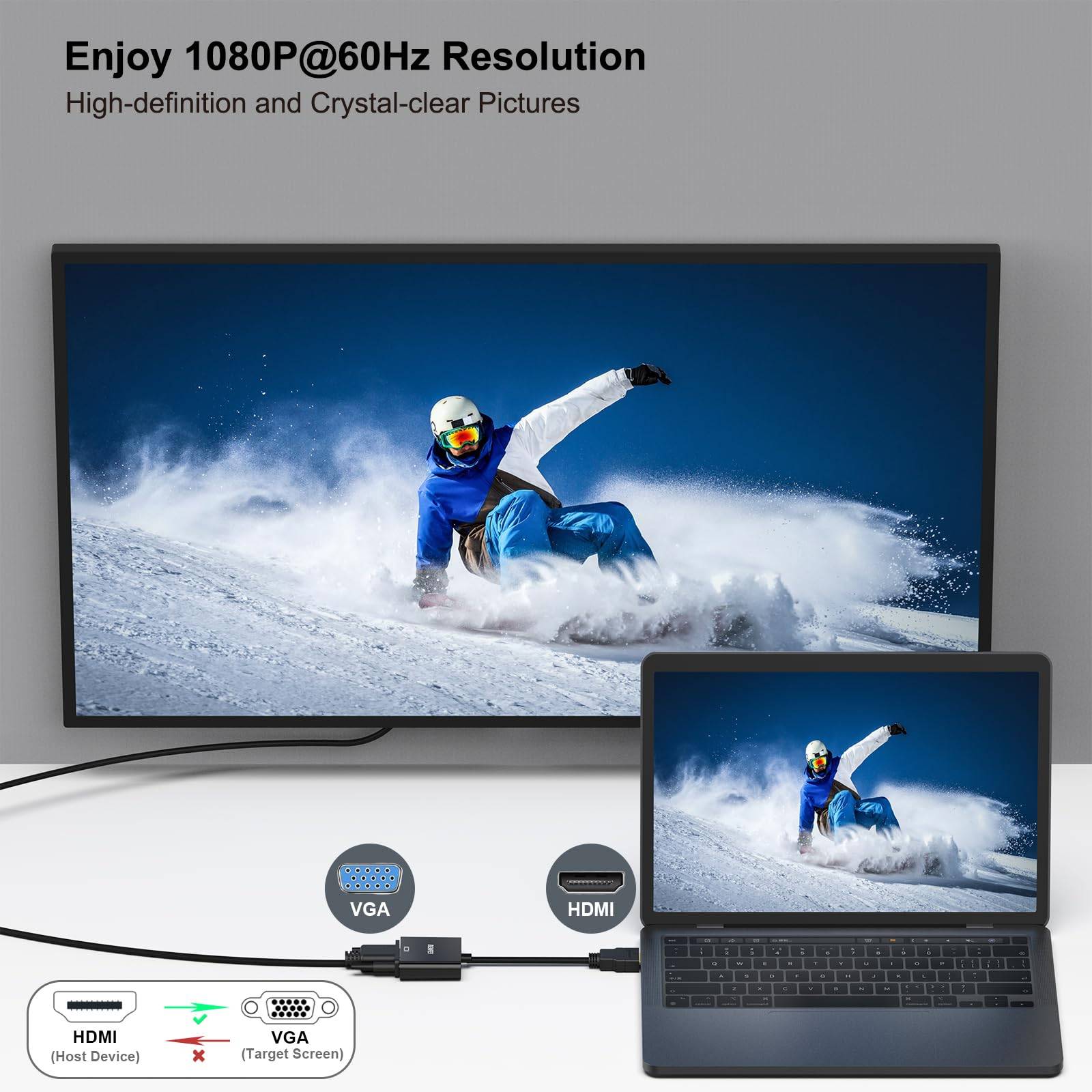 BENFEI HDMI auf VGA, Unidirektional HDMI-Computer auf VGA-Monitor Adapter (Stecker auf Buchse)-4