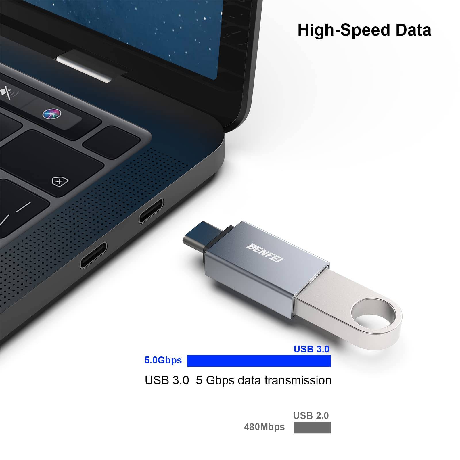 BENFEI USB C auf USB 3.0 Adapter, 3 Stück OTG USB Typ C Adapter [Thunderbolt 3/4] to USB 3.1/3.0/2.0-2