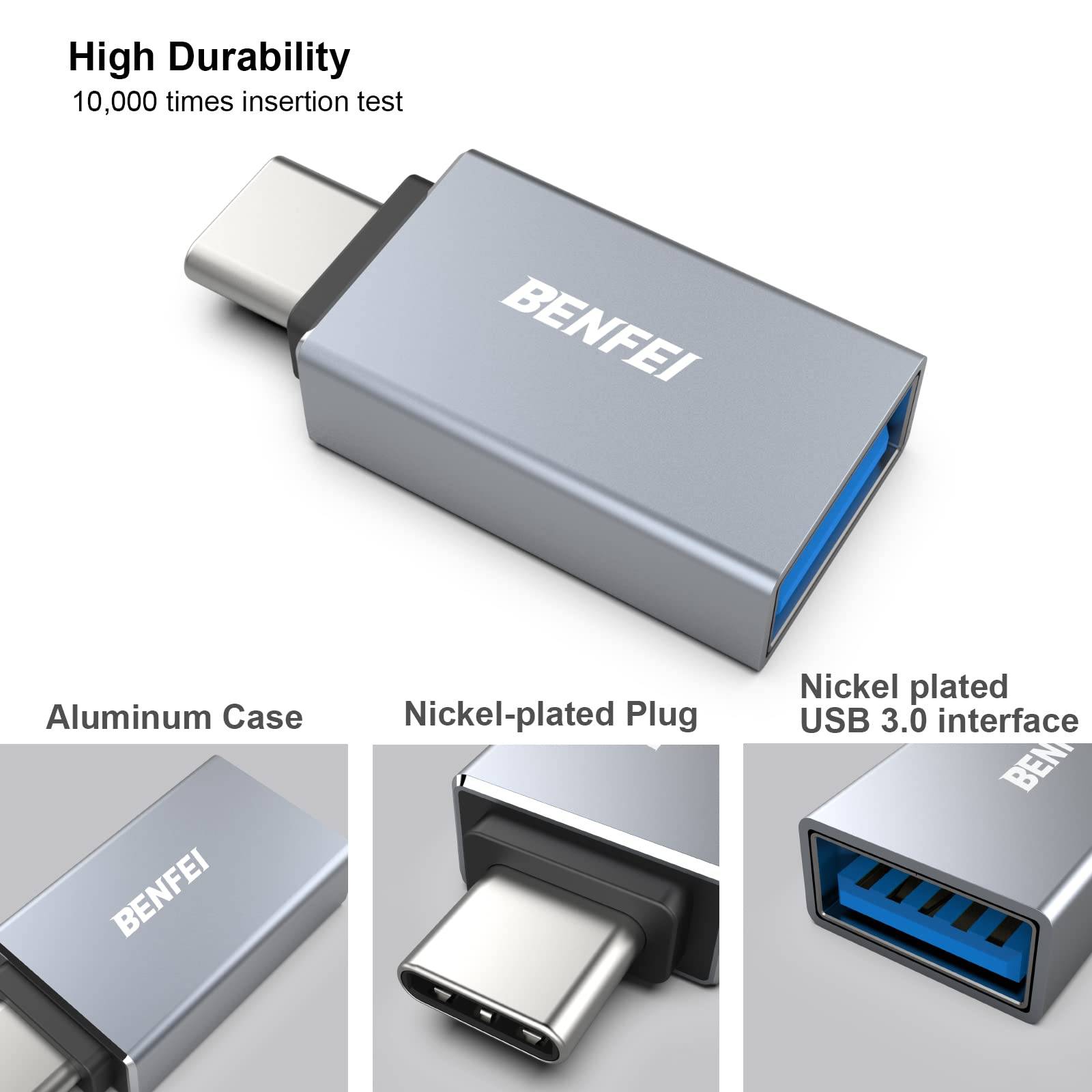 BENFEI USB C auf USB 3.0 Adapter, 3 Stück OTG USB Typ C Adapter [Thunderbolt 3/4] to USB 3.1/3.0/2.0-4