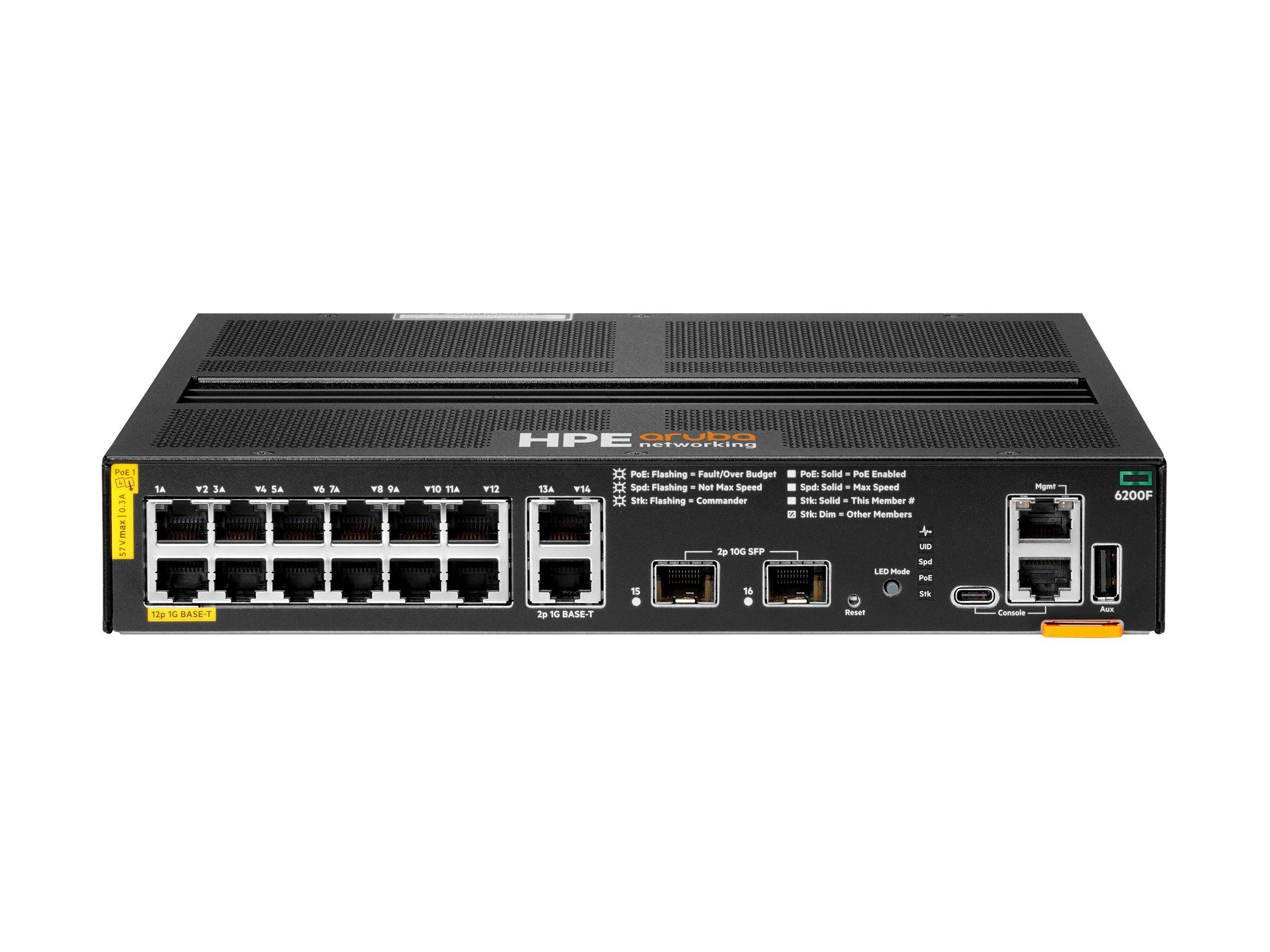 HPE Aruba 6200F 12G Class4 PoE 2G/2SFP+ 139W Switch - Switch - L3 - managed - 12 x 10/100/1000 (PoE+)-2