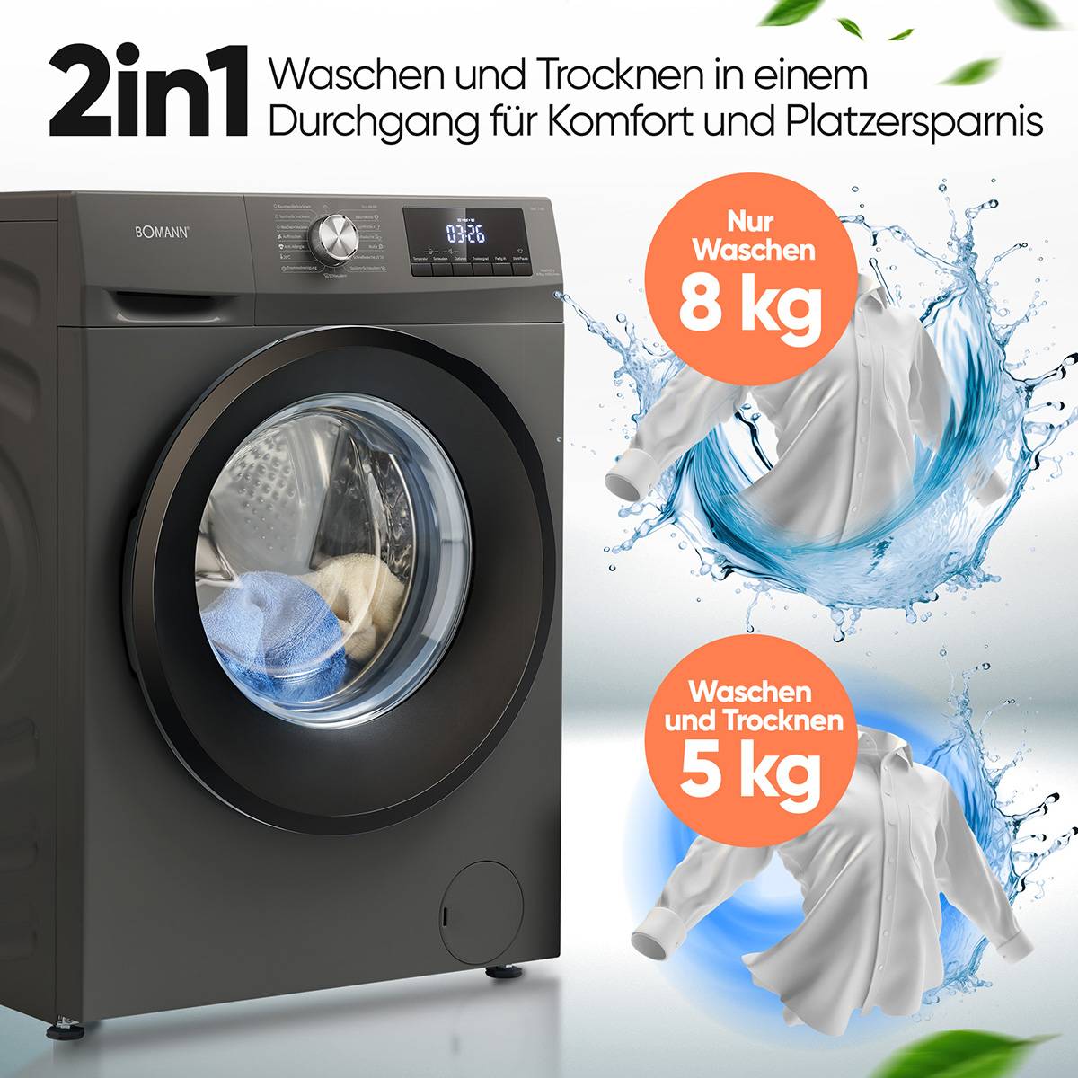 Bomann Waschtrockner WAT 7186 Titan schwarz, 8kg waschen-5 kg trocknen-1