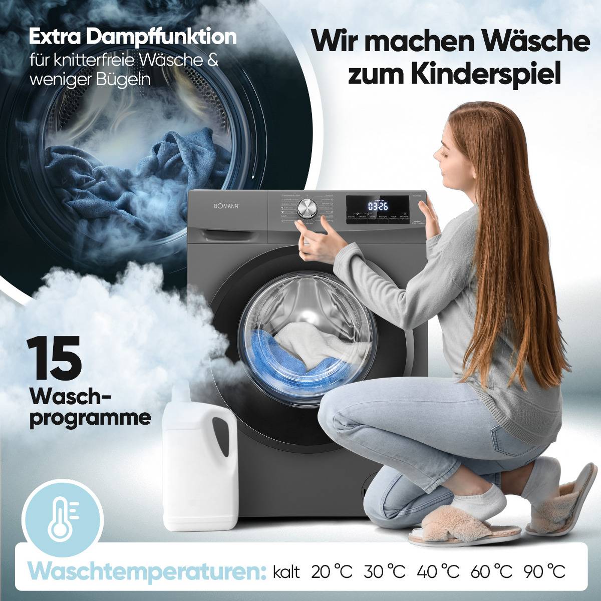 Bomann Waschtrockner WAT 7186 Titan schwarz, 8kg waschen-5 kg trocknen-3