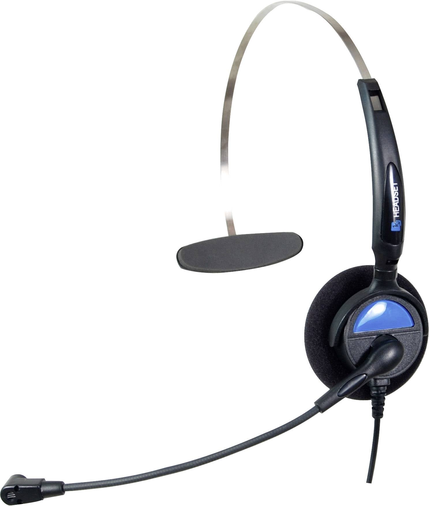 Ein einseitiges Headset mit einem verstellbaren Mikrofonarm und einem weichen Kopfhörer, geeignet für Telefongespräche oder Online-Meetings.