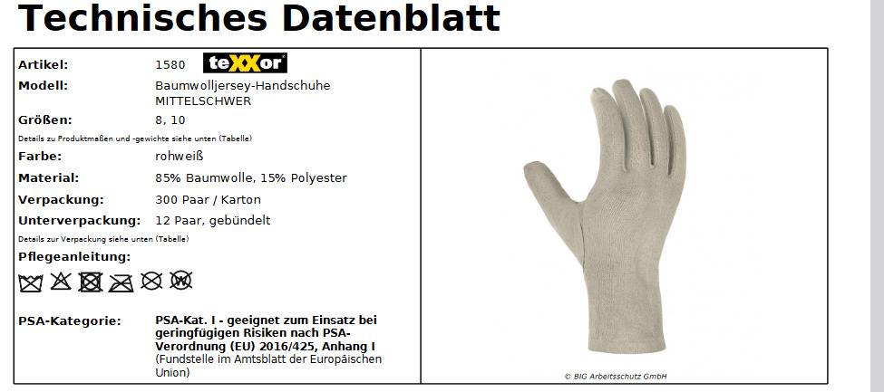 texxor 1580 Baumwolljersey-Handschuh mittelschwer Ausführung Gr10 300 Paar-1