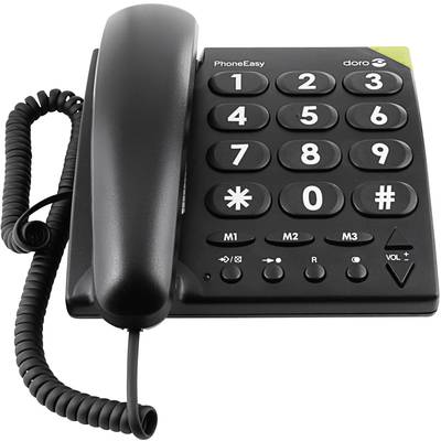 doro PhoneEasy 311c Schnurgebundenes Seniorentelefon  Optische Anrufsignalisierung, Freisprechen kein Display Schwarz 