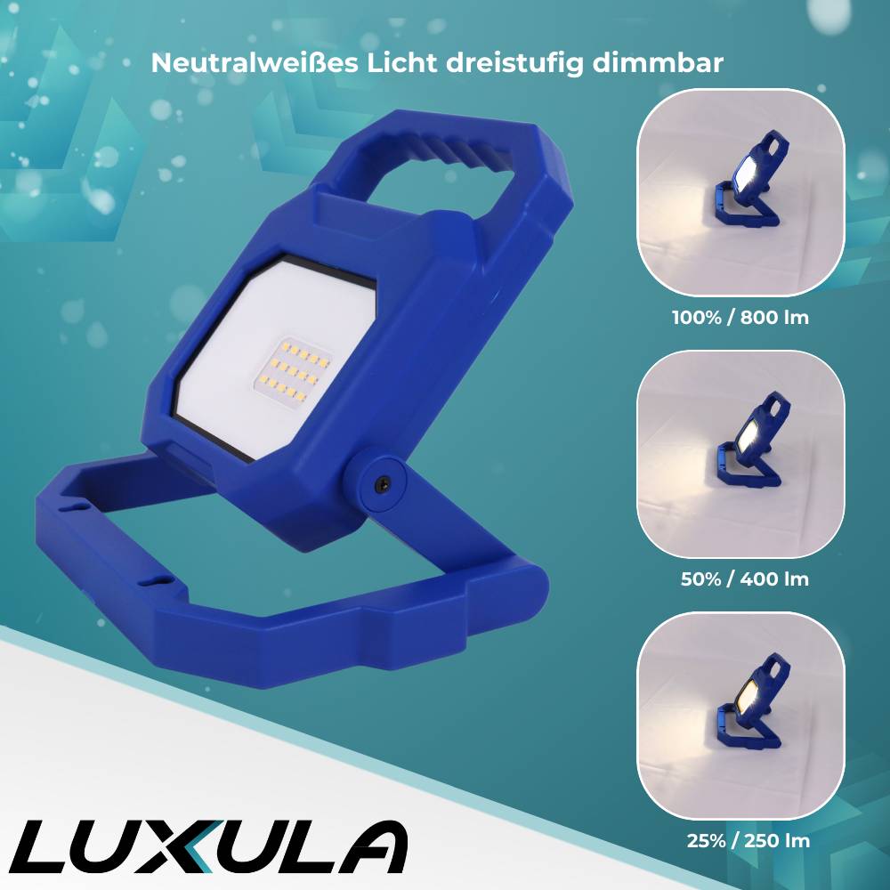 LUXULA - LED Akku Baustrahler 6W 800lm 4000K (neutralweiß) IP54 7 Stunden Lichtzeit faltbarer Strahler mit USB-2