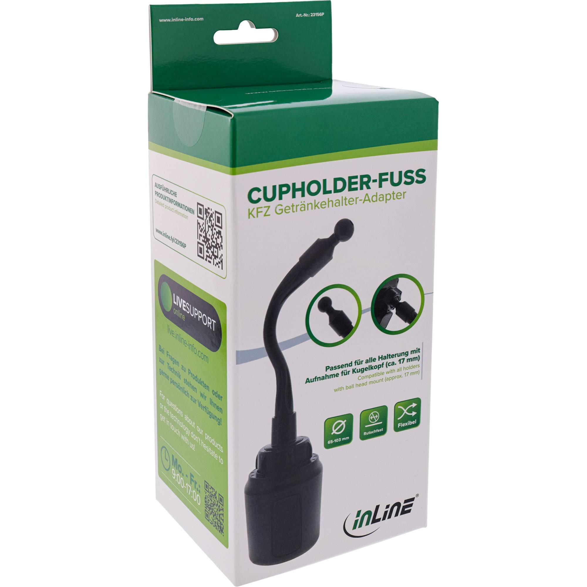 InLine® Cupholder-Fuß, Getränkehalter-Adapter für KFZ-Halterung, flexibel-4