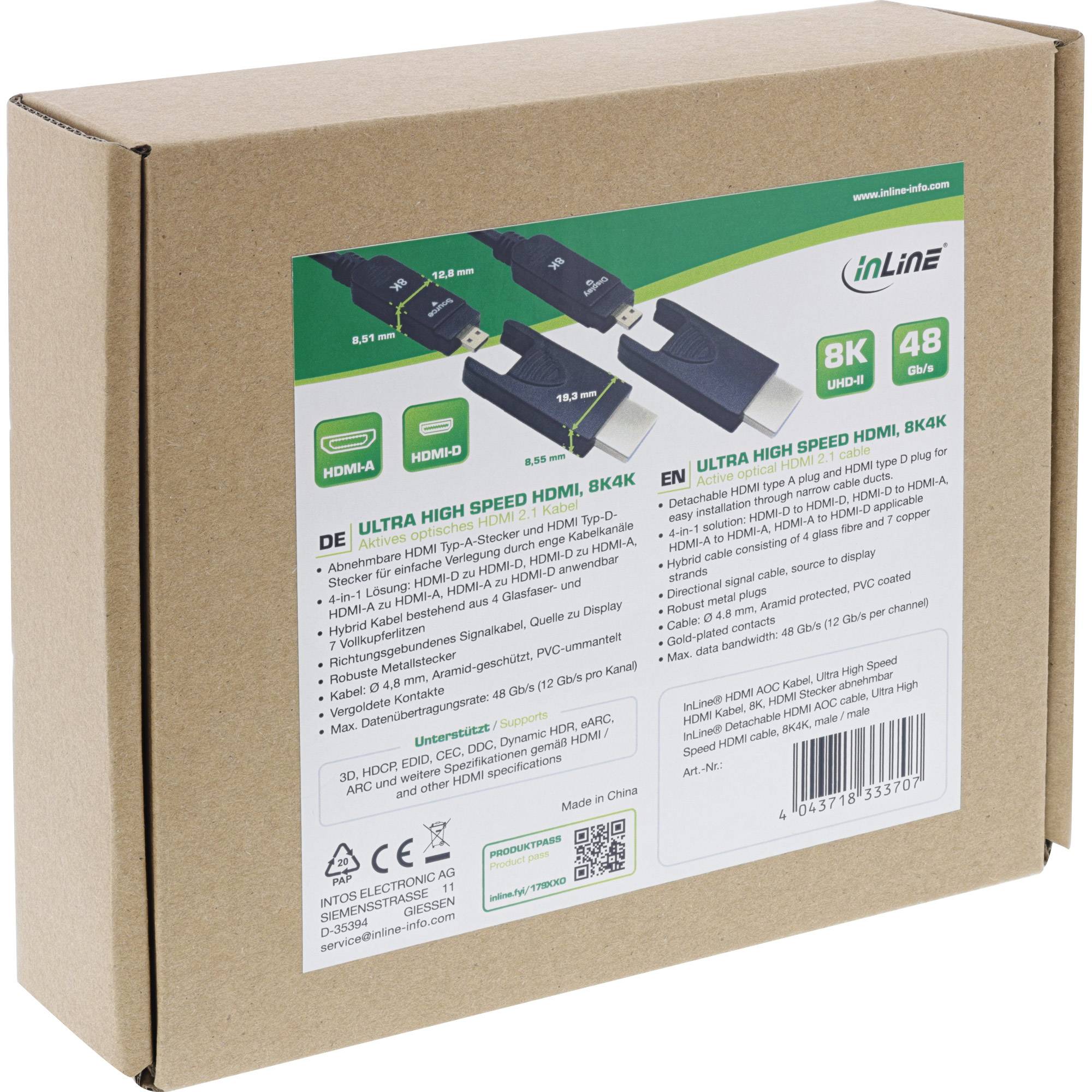 InLine® HDMI AOC Kabel, Ultra High Speed 2.1, abnehmbar, 8K, 10m-1