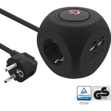 INLINE - Charging Cube - 3x Schutzkontakt - 2x USB-C - 2x USB-A - schwarz - 2m