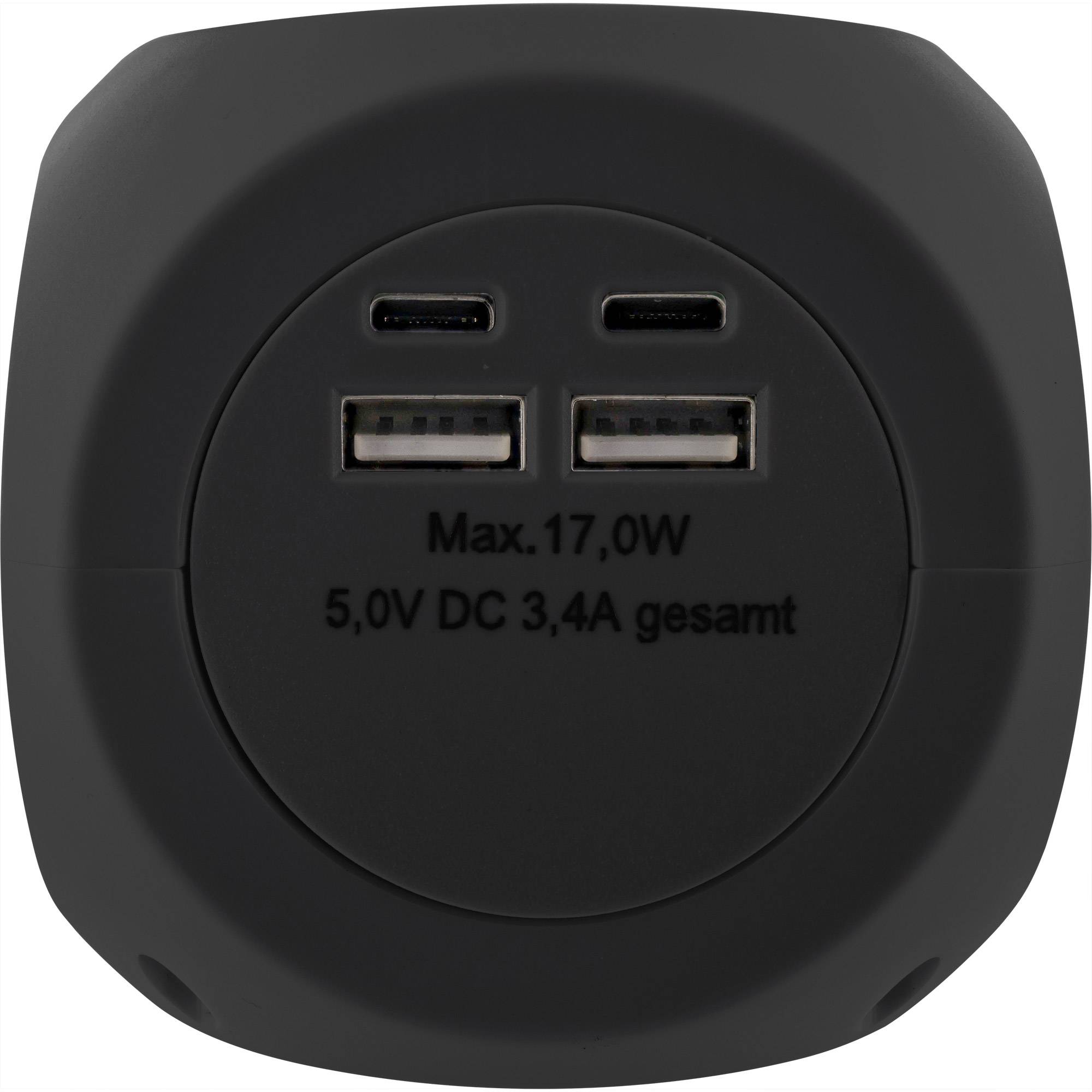 INLINE - Charging Cube - 3x Schutzkontakt - 2x USB-C - 2x USB-A - schwarz - 2m-1