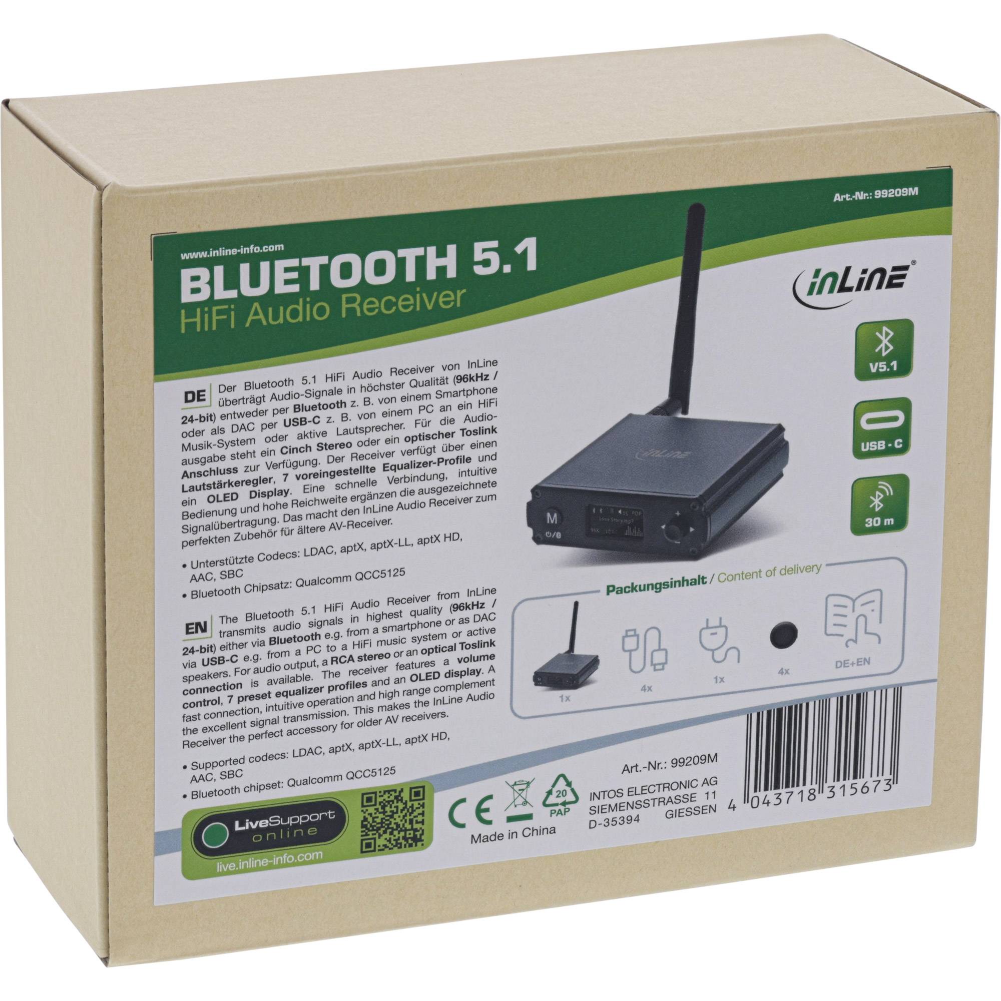 InLine® Bluetooth 5.1 HiFi-Receiver & USB DAC, mit LCD-4