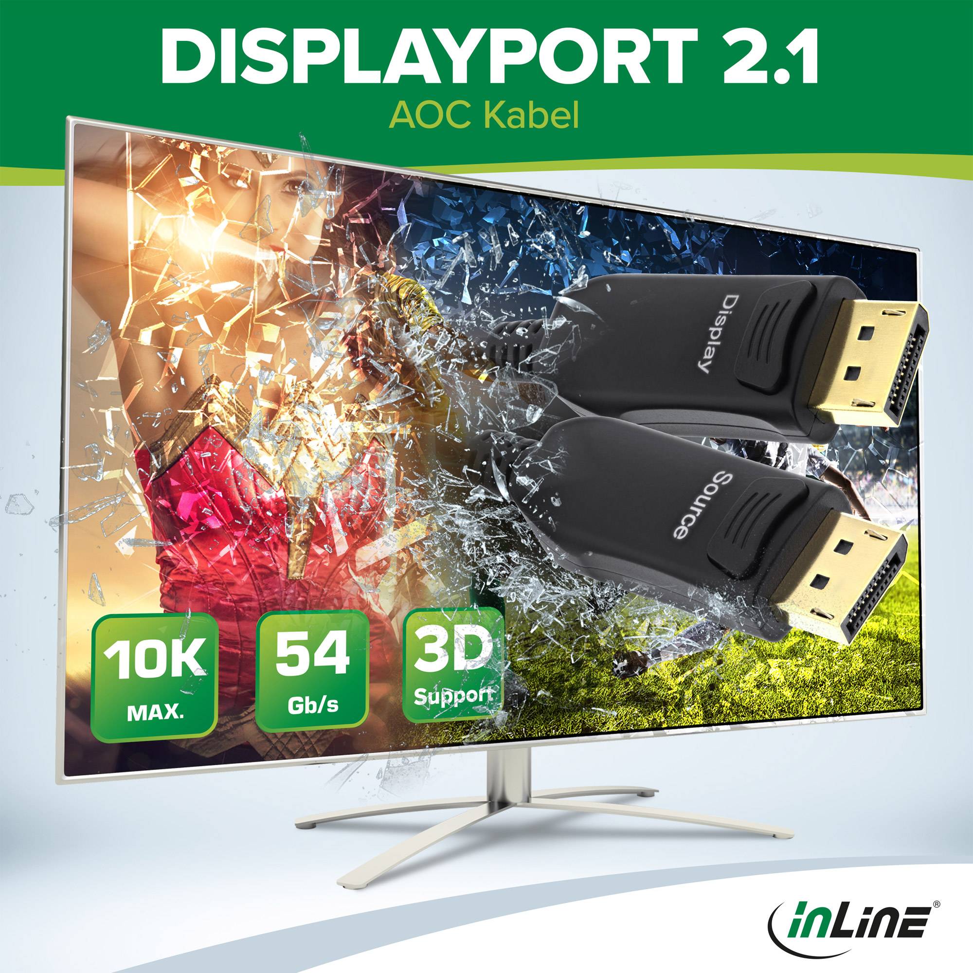 InLine DisplayPort 2.1 AOC Kabel UHBR schwarz 10m Digital/Display/Video Video/Analog 10 m Glasfaser LWL-3