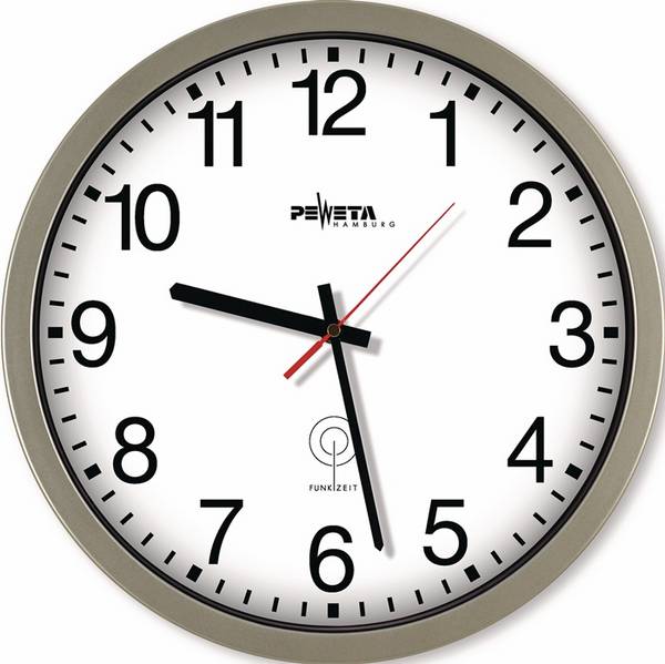 PEWETA 55.131.313 Funkuhr Funkuhr Kunststoff silber Ø 350 mm 1,5 V arabische Za